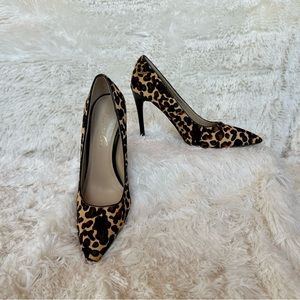 Kenneth Cole Bon-Together Leopard Animal Print Calf Hair Pointed Heeled Pumps